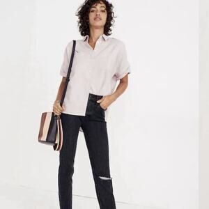 Madewell Shirt Womens Size Small Pink Short Sleeve Courrier Top Button Up Preppy